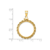 Australian 1/4 oz Gold Kangaroo $25 Coin Bezel Pendant Screw Top Petite Knotted Rope in 14k Yellow Gold
