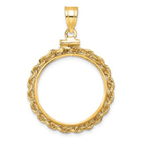 Australian 1/4 oz Gold Kangaroo $25 Coin Bezel Pendant Prong Set Petite Knotted Rope in 10k Yellow Gold