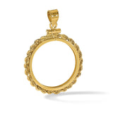 US 1/4 oz Platinum American Eagle $25 Coin Bezel Pendant Screw Top Petite Knotted Rope in 14k Yellow Gold