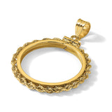 US 1/4 oz Platinum American Eagle $25 Coin Bezel Pendant Screw Top Petite Knotted Rope in 14k Yellow Gold