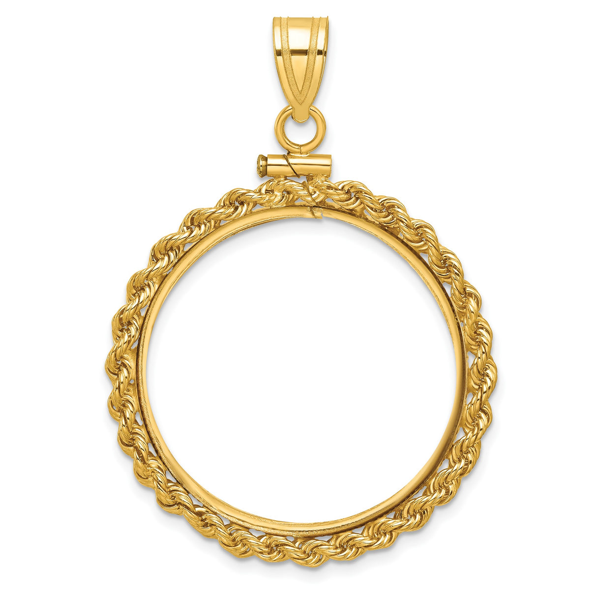 Australian 1/2 oz Gold Lunar $50 Coin Series 1 Coin Bezel Pendant Screw Top Petite Knotted Rope in 14k Yellow Gold