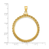 Australian 1 oz Platinum Koala $100 Coin Bezel Pendant Screw Top Petite Knotted Rope in 14k Yellow Gold