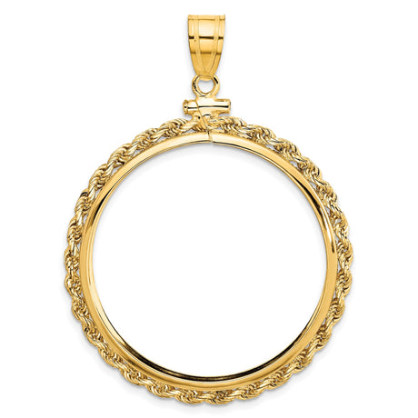 Australian 1 oz Gold Lunar $100 Coin Series 3 Coin Bezel Pendant Screw Top Petite Knotted Rope in 14k Yellow Gold