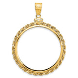Australian 1 oz Gold Kangaroo $100 Coin Series 2 Coin Bezel Pendant Screw Top Petite Knotted Rope in 14k Yellow Gold