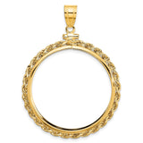 Isle of Man 1 oz Gold Cat 1 Crown Coin Bezel Pendant Screw Top Petite Knotted Rope in 14k Yellow Gold