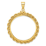 39.5 mm Coin Bezel Pendant Petite Knotted Rope Screw Top in 14k Yellow Gold