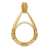Australian 1/10 oz Gold Kangaroo $15 Coin Bezel Pendant Prong Set Orante Beaded Teardrop in 14k Yellow Gold