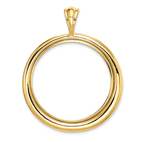 US 1 oz Platinum American Eagle $100 Coin Bezel Pendant Prong Set Thick Circle in 14k Yellow Gold