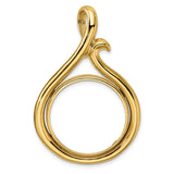 US 1/4 oz Platinum American Eagle $25 Coin Bezel Pendant Prong Set Curled Teardrop in 14k Yellow Gold