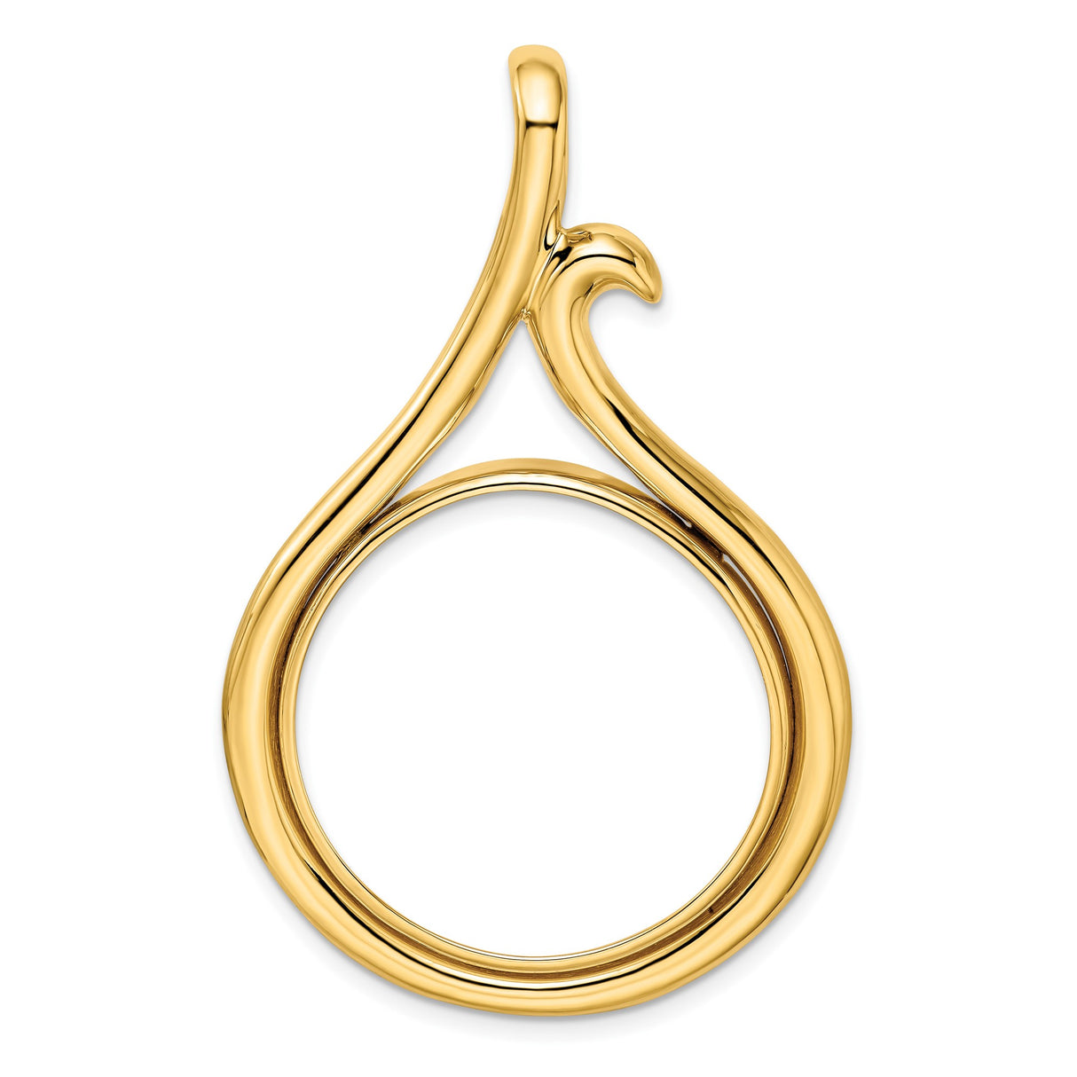 US 1/2 oz Platinum American Eagle $50 Coin Bezel Pendant Prong Set Curled Teardrop in 14k Yellow Gold