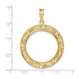US 1/2 oz Platinum American Eagle $50 Coin Bezel Pendant Prong Set Open Filigree Border in 14k Yellow Gold