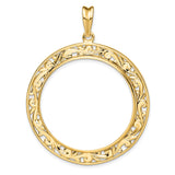 US 1 oz Platinum American Eagle $100 Coin Bezel Pendant Prong Set Open Filigree Border in 14k Yellow Gold