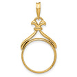 Australian 1/10 oz Gold Kangaroo $15 Coin Bezel Pendant Prong Set Fleur-de-lis Scroll in 14k Yellow Gold