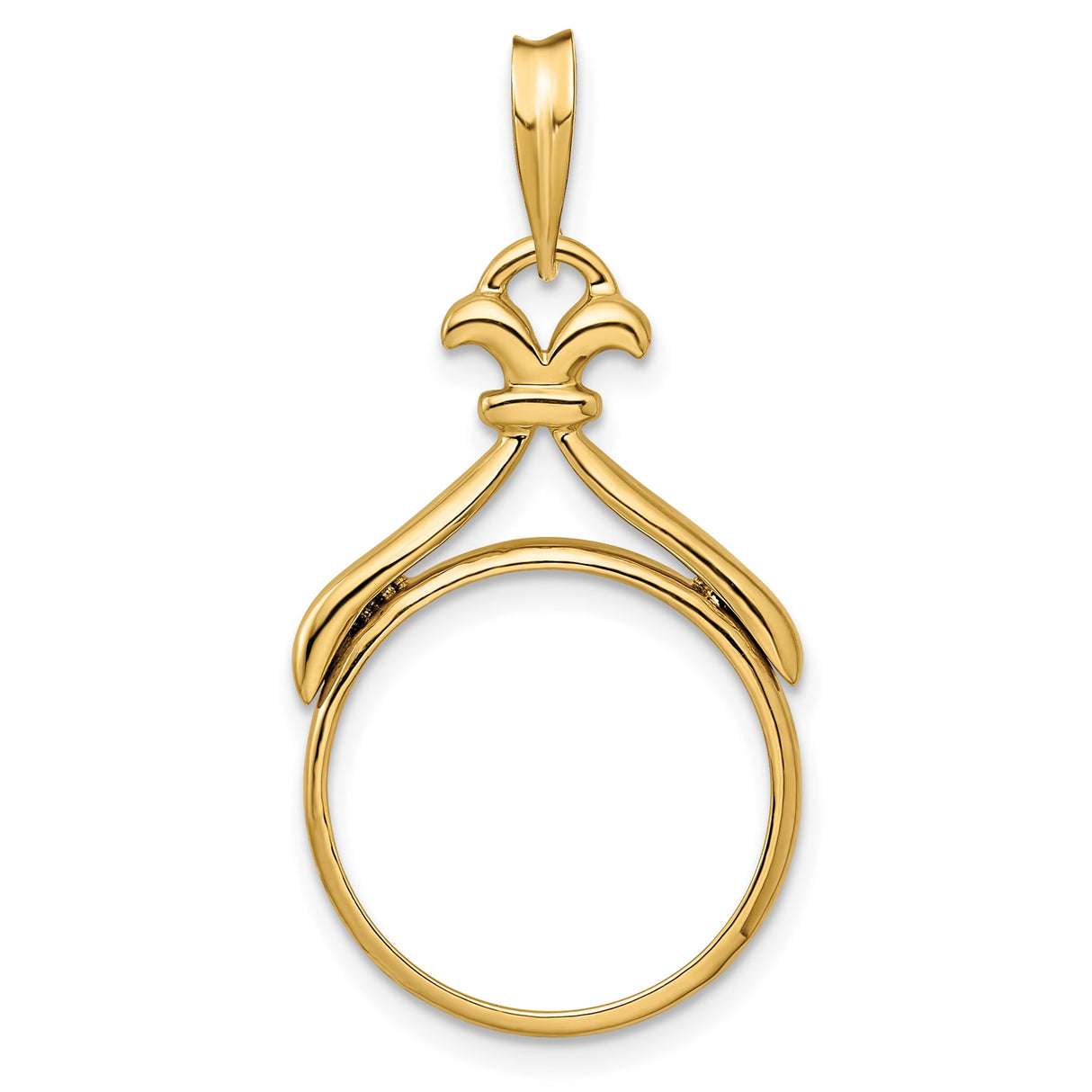 Australian 1/10 oz Gold Kangaroo $15 Coin Bezel Pendant Prong Set Fleur-de-lis Scroll in 14k Yellow Gold