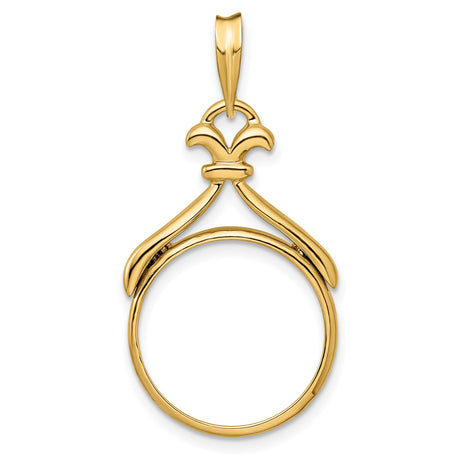 Australian 1/10 oz Gold Lunar $15 Coin Series 3 Coin Bezel Pendant Prong Set Fleur-de-lis Scroll in 14k Yellow Gold