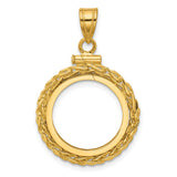 Australian 1/10 oz Gold Lunar $15 Coin Series 3 Coin Bezel Pendant Screw Top Wheat Chain in 14k Yellow Gold