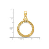 Isle of Man 1/10 oz Gold Cat Coin Bezel Pendant Screw Top Wheat Chain in 14k Yellow Gold