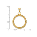 Australian 1/4 oz Gold Kangaroo $25 Coin Bezel Pendant Screw Top Wheat Chain in 14k Yellow Gold