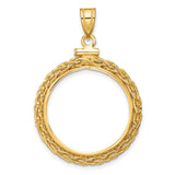 Australian 1/4 oz Gold Kangaroo $25 Coin Bezel Pendant Screw Top Wheat Chain in 14k Yellow Gold
