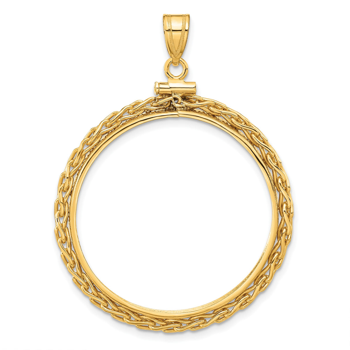 Isle of Man 1/2 oz Gold Cat Coin Bezel Pendant Screw Top Wheat Chain in 14k Yellow Gold