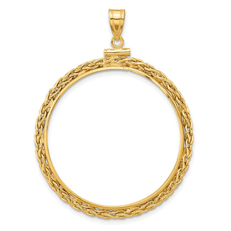 Australian 1 oz Gold Nugget $100 Coin Bezel Pendant Screw Top Wheat Chain in 14k Yellow Gold