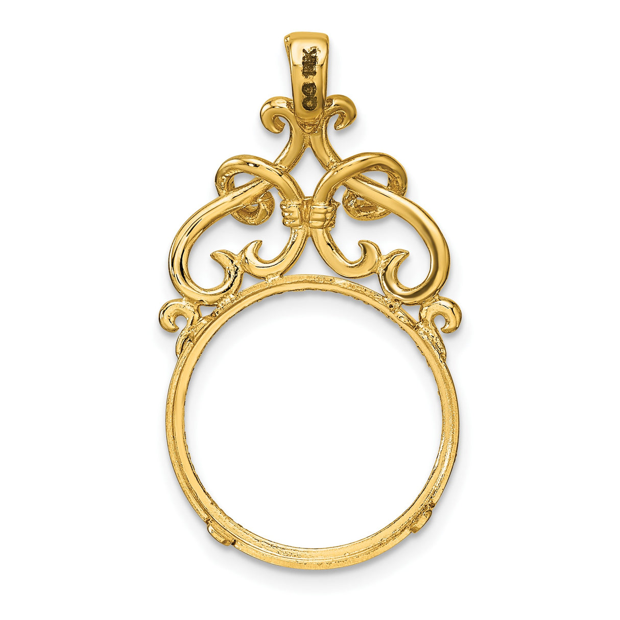 Australian 1/10 oz Gold Koala $15 Coin Bezel Pendant Prong Set Baroque Diaomond-Cut Scrollwork Design in 14k Yellow Gold