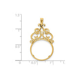 Isle of Man 1/10 oz Gold Cat Coin Bezel Pendant Prong Set Baroque Scrollwork Design in 14k Yellow Gold