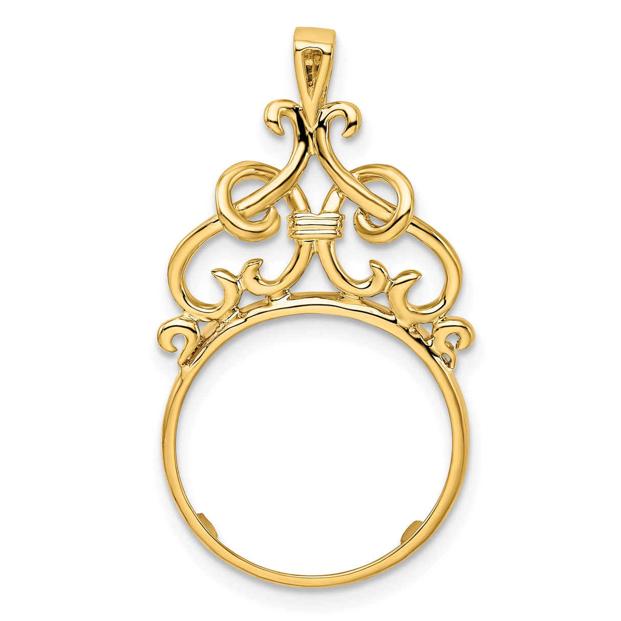 Isle of Man 1/10 oz Gold Cat Coin Bezel Pendant Prong Set Baroque Scrollwork Design in 14k Yellow Gold