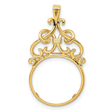 Isle of Man 1/10 oz Gold Cat Coin Bezel Pendant Prong Set Baroque Scrollwork Design in 14k Yellow Gold