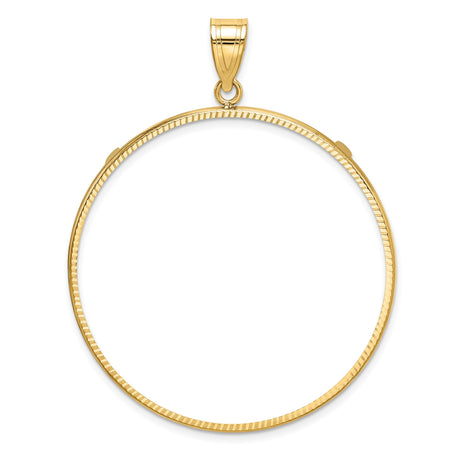39.5 mm Coin Bezel Pendant Plain Diamond-Cut Prong Set in 14k Yellow Gold