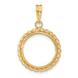 Australian 1/10 oz Gold Lunar $15 Coin Series 1 Coin Bezel Pendant Prong Set Twisted Rope in 14k Yellow Gold