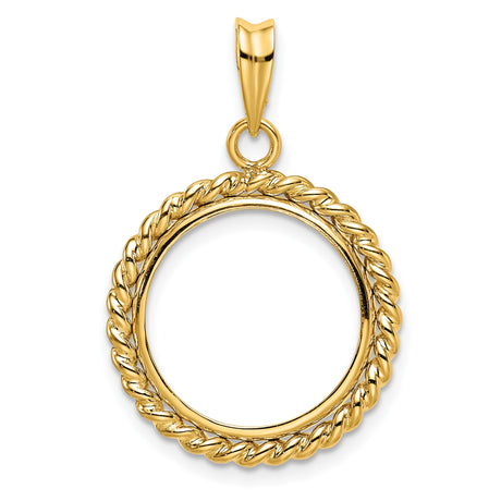 Australian 1/10 oz Gold Kangaroo $15 Coin Bezel Pendant Prong Set Twisted Rope in 14k Yellow Gold