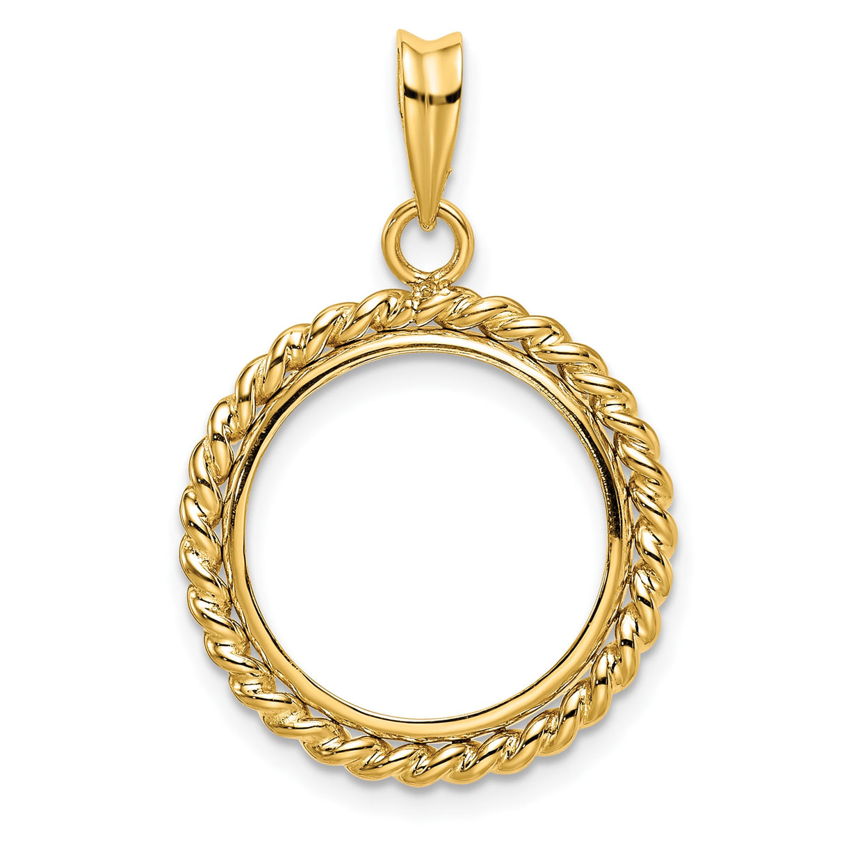 Australian 1/10 oz Gold Lunar $15 Coin Series 3 Coin Bezel Pendant Prong Set Twisted Rope in 14k Yellow Gold