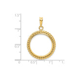 Australian 1/4 oz Gold Kangaroo $25 Coin Bezel Pendant Prong Set Twisted Rope in 14k Yellow Gold