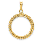 Australian 1/4 oz Gold Kangaroo $25 Coin Bezel Pendant Prong Set Twisted Rope in 14k Yellow Gold