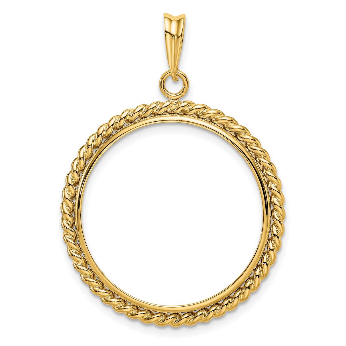 Australian 1/2 oz Gold Lunar $50 Coin Series 1 Coin Bezel Pendant Prong Set Twisted Rope in 14k Yellow Gold