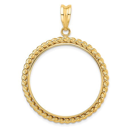 Isle of Man 1/2 oz Gold Cat Coin Bezel Pendant Prong Set Twisted Rope in 14k Yellow Gold