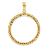 Isle of Man 1 oz Gold Cat 1 Crown Coin Bezel Pendant Prong Set Twisted Rope in 14k Yellow Gold