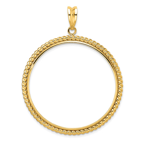 39.5 mm Coin Bezel Pendant Twisted Rope Prong Set in 14k Yellow Gold
