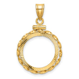 Australian 1/10 oz Gold Kangaroo $15 Coin Bezel Pendant Screw Top Diamond-Cut Twisted Ribbon in 14k Yellow Gold