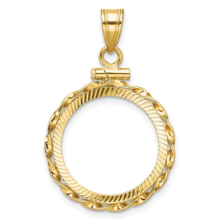 Isle of Man 1/10 oz Gold Cat Coin Bezel Pendant Screw Top Diamond-Cut Twisted Ribbon in 14k Yellow Gold