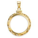 Italy Gold 20 Lire Coin Bezel Pendant Screw Top Diamond-Cut Twisted Ribbon in 14k Yellow Gold