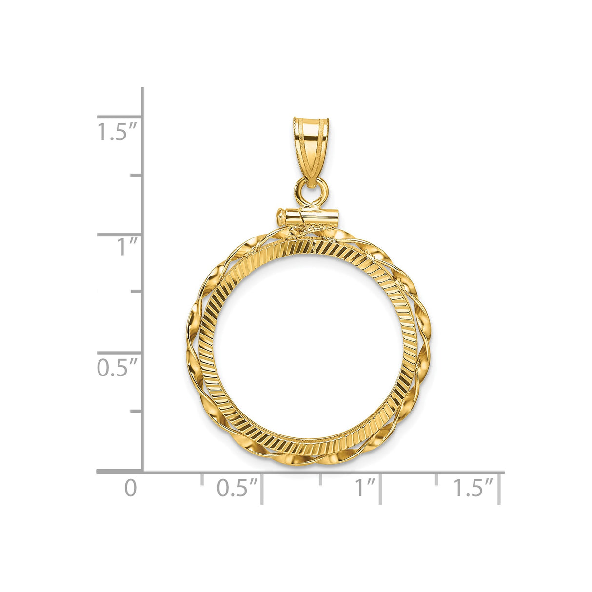 US 1/4 oz Platinum American Eagle $25 Coin Bezel Pendant Screw Top Diamond-Cut Twisted Ribbon in 14k Yellow Gold