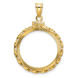 US 1/4 oz Platinum American Eagle $25 Coin Bezel Pendant Screw Top Diamond-Cut Twisted Ribbon in 14k Yellow Gold