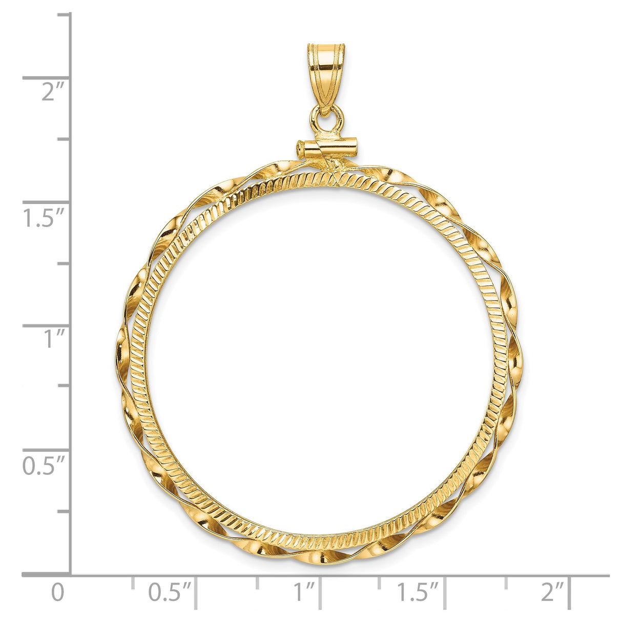 37 mm Coin Bezel Pendant Diamond-Cut Twisted Ribbon Screw Top in 14k Yellow Gold