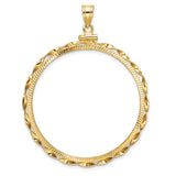 37 mm Coin Bezel Pendant Diamond-Cut Twisted Ribbon Screw Top in 14k Yellow Gold