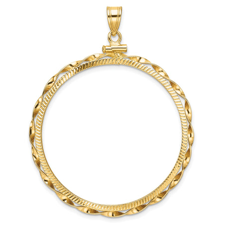 37 mm Coin Bezel Pendant Diamond-Cut Twisted Ribbon Screw Top in 14k Yellow Gold