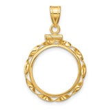 Australian 1/10 oz Gold Lunar $15 Coin Series 1 Coin Bezel Pendant Screw Top Twisted Ribbon in 14k Yellow Gold