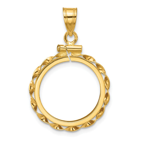 Isle of Man 1/10 oz Gold Cat Coin Bezel Pendant Screw Top Twisted Ribbon in 14k Yellow Gold