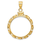 US 1/4 oz Platinum American Eagle $25 Coin Bezel Pendant Screw Top Twisted Ribbon in 14k Yellow Gold